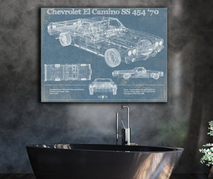 Cutler West Chevrolet El Camino SS 454 1970 Vintage Blueprint Auto Print