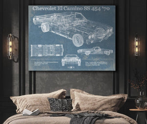 Cutler West Chevrolet El Camino SS 454 1970 Vintage Blueprint Auto Print