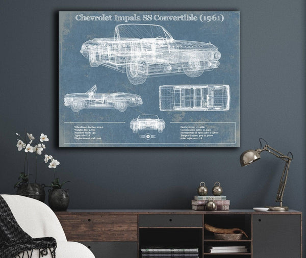Cutler West Chevrolet Impala SS Convertible (1961) Blueprint Vintage Auto Print