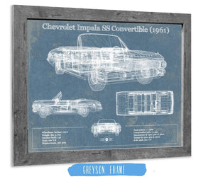 14" x 11" / Greyson Frame Cutler West Chevrolet Impala SS Convertible (1961) Blueprint Vintage Auto Print