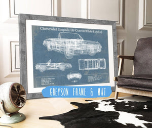 14" x 11" / Greyson Frame & Mat Cutler West Chevrolet Impala SS Convertible (1961) Blueprint Vintage Auto Print