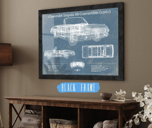 20" x 16" / Black Frame Cutler West Chevrolet Impala SS Convertible (1961) Blueprint Vintage Auto Print