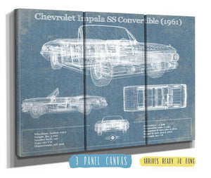 36" x 24" / 3 Panel Canvas Wrap Cutler West Chevrolet Impala SS Convertible (1961) Blueprint Vintage Auto Print