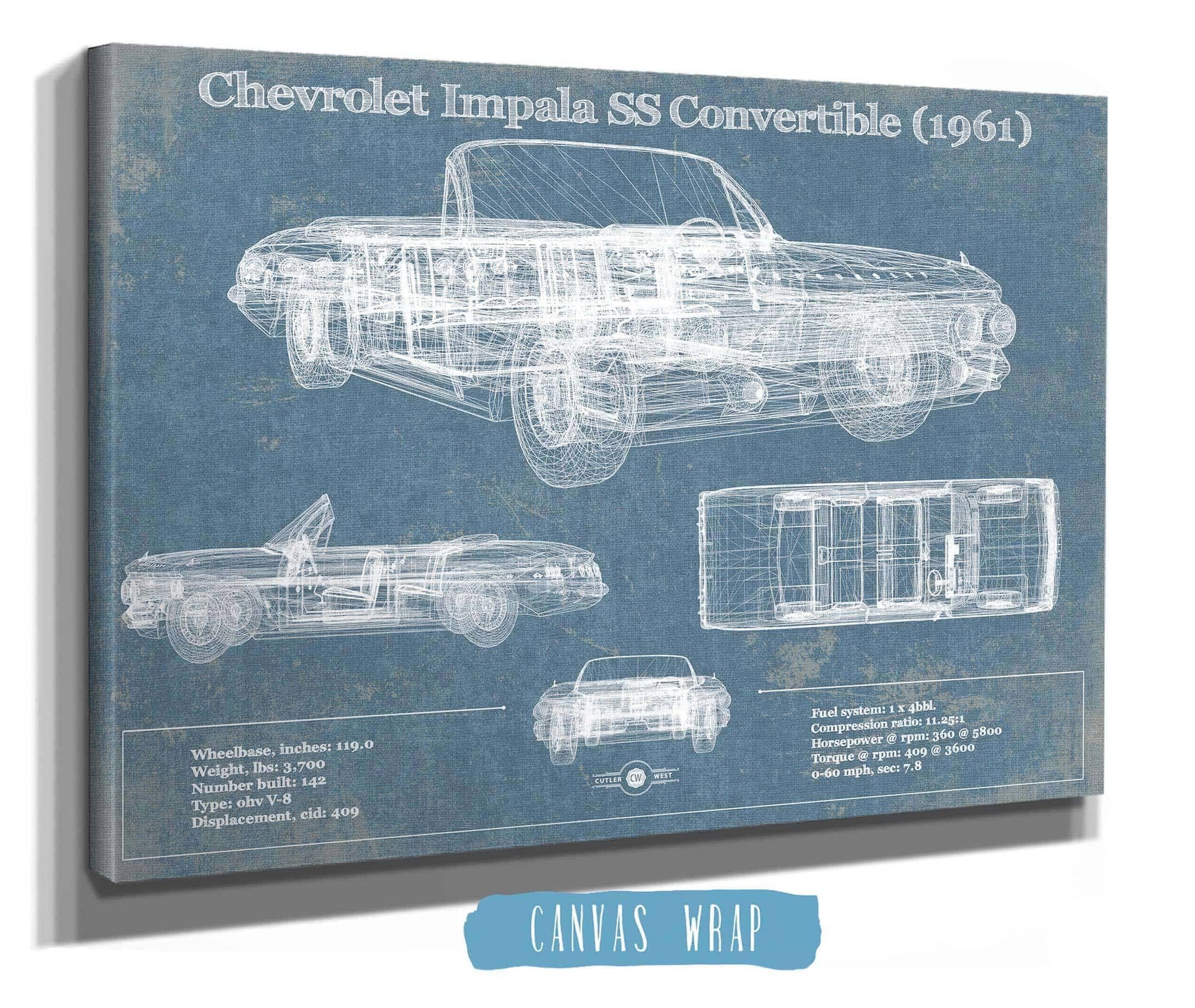 Cutler West Chevrolet Collection Chevrolet Impala SS Convertible (1961) Blueprint Vintage Auto Print