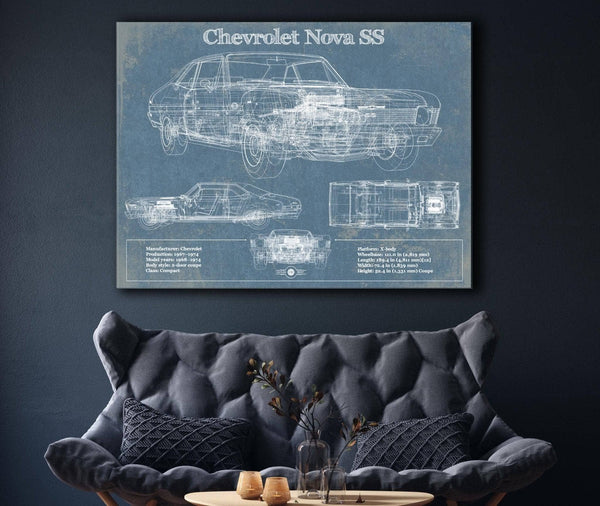 Cutler West Chevrolet Nova SS Blueprint Vintage Auto Patent Print