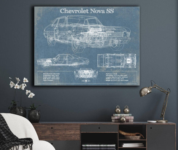 Cutler West Chevrolet Nova SS Blueprint Vintage Auto Patent Print