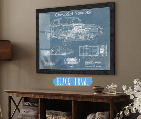 20" x 16" / Black Frame Cutler West Chevrolet Nova SS Blueprint Vintage Auto Patent Print