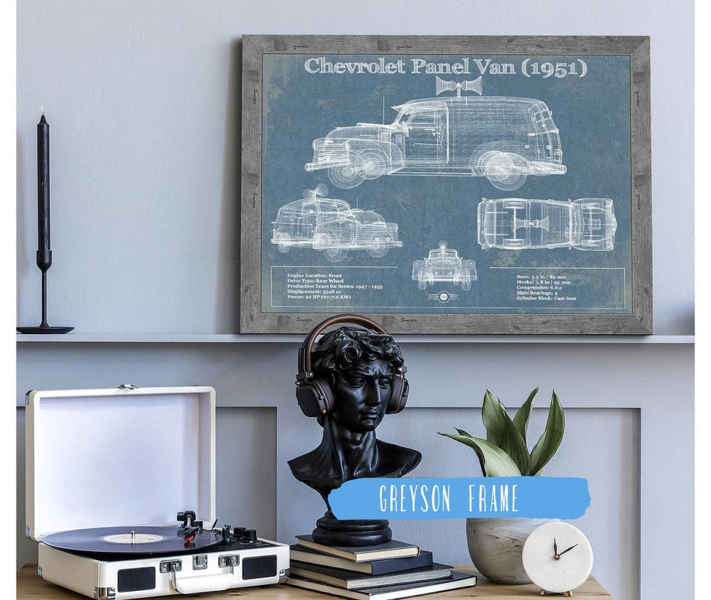 14" x 11" / Stretched Canvas Wrap Cutler West Chevrolet Panel Van 1951 Car Blueprint Vintage Auto Print