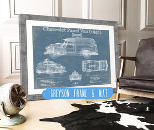 14" x 11" / Greyson Frame & Mat Cutler West Chevrolet Panel Van 1951 Car Blueprint Vintage Auto Print