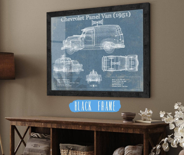 20" x 16" / Black Frame Cutler West Chevrolet Panel Van 1951 Car Blueprint Vintage Auto Print