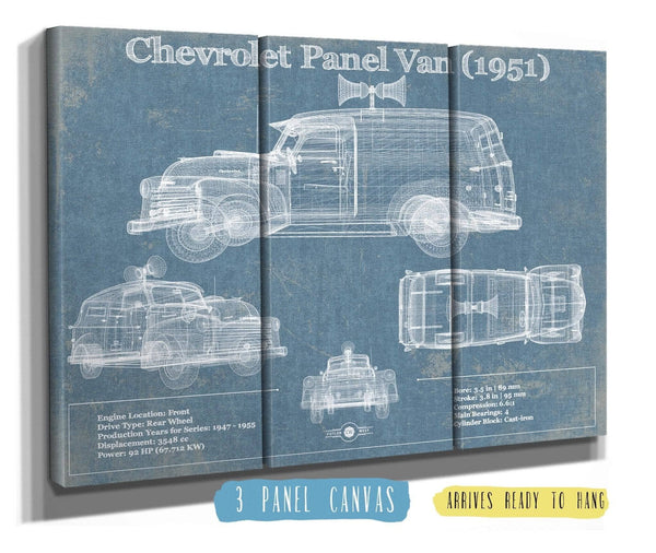 36" x 24" / 3 Panel Canvas Wrap Cutler West Chevrolet Panel Van 1951 Car Blueprint Vintage Auto Print