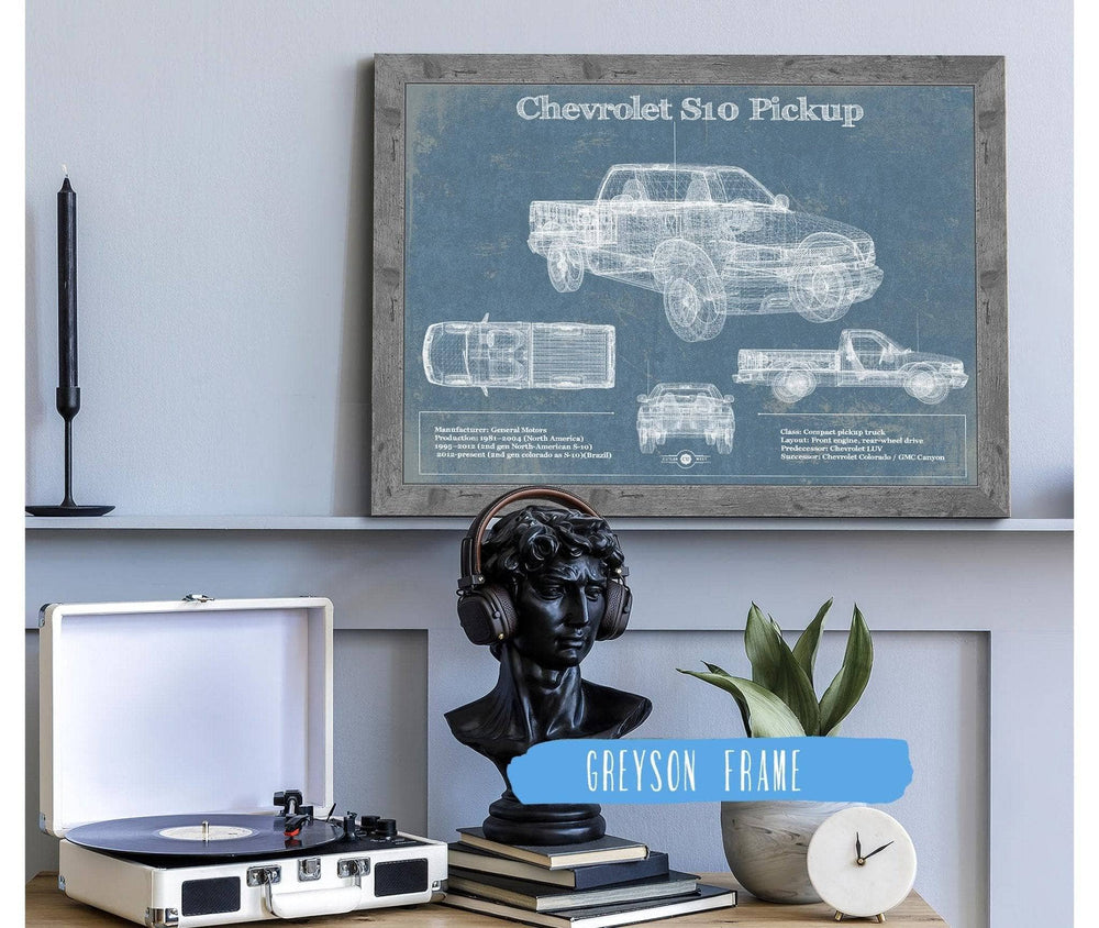 14" x 11" / Stretched Canvas Wrap Cutler West Chevrolet S10 Pickup Vintage Blueprint Auto Print