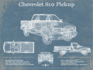 14" x 11" / Unframed Cutler West Chevrolet S10 Pickup Vintage Blueprint Auto Print