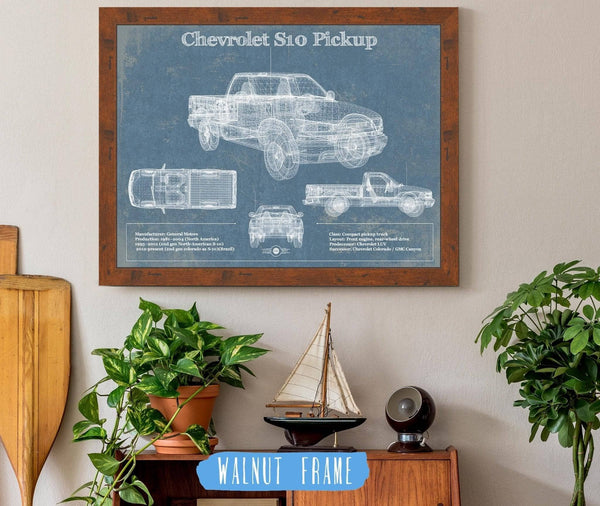 20" x 16" / Walnut Frame Cutler West Chevrolet S10 Pickup Vintage Blueprint Auto Print