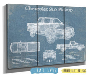 36" x 24" / 3 Panel Canvas Wrap Cutler West Chevrolet S10 Pickup Vintage Blueprint Auto Print