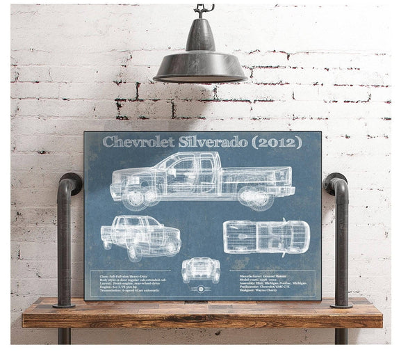 Cutler West Chevrolet Silverado 2012 Vintage Blueprint Auto Print
