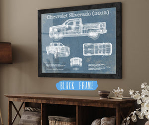 20" x 16" / Black Frame Cutler West Chevrolet Silverado 2012 Vintage Blueprint Auto Print