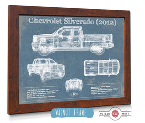 20" x 16" / Walnut Frame Cutler West Chevrolet Silverado 2012 Vintage Blueprint Auto Print