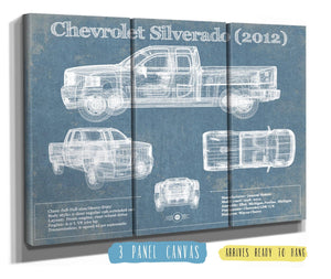36" x 24" / 3 Panel Canvas Wrap Cutler West Chevrolet Silverado 2012 Vintage Blueprint Auto Print