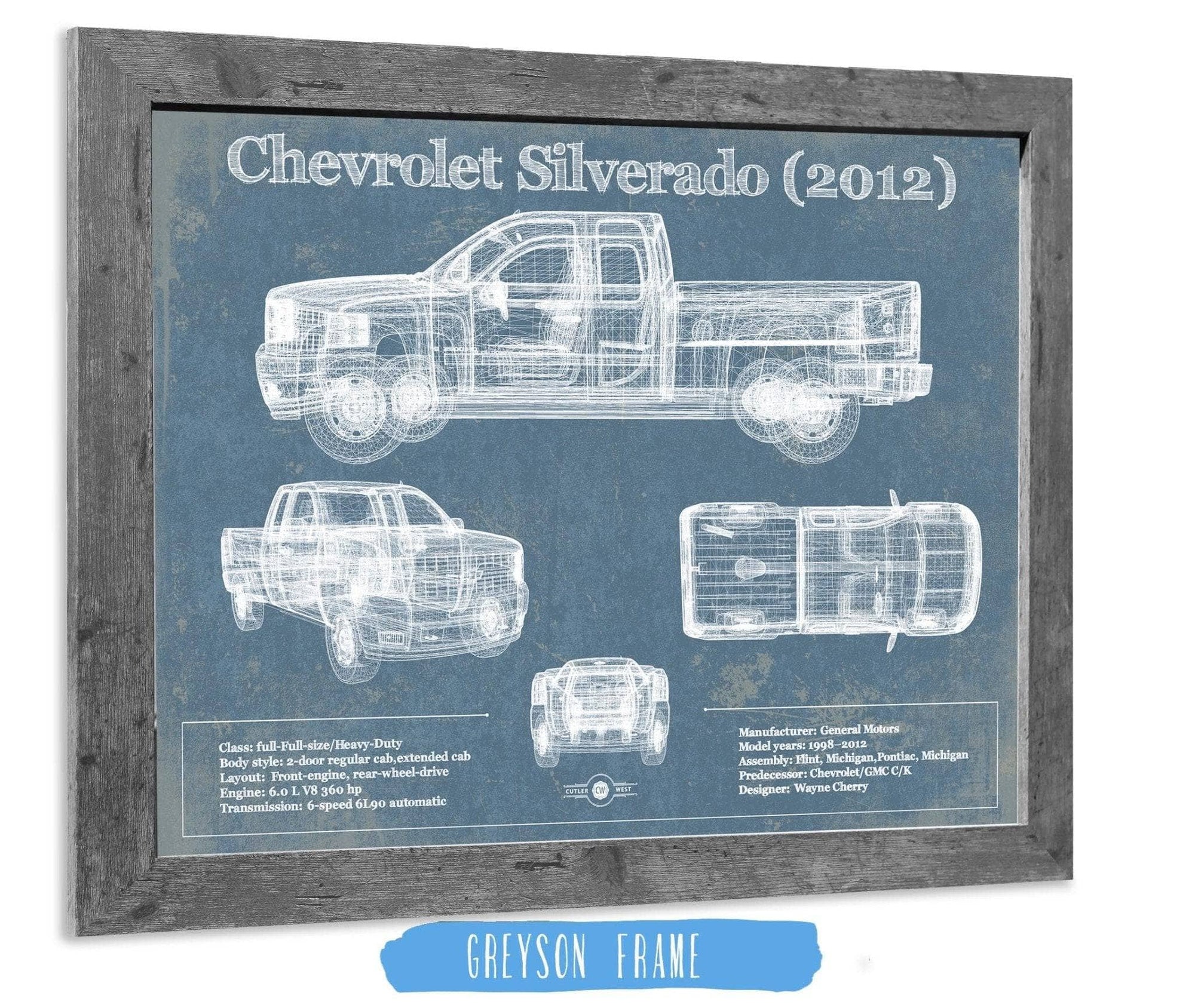 Cutler West Chevrolet Silverado 2012 Vintage Blueprint Auto Print