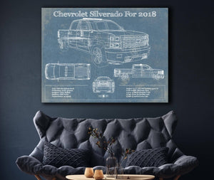 Cutler West Chevrolet Silverado 2018 Blueprint Vintage Truck Patent Print