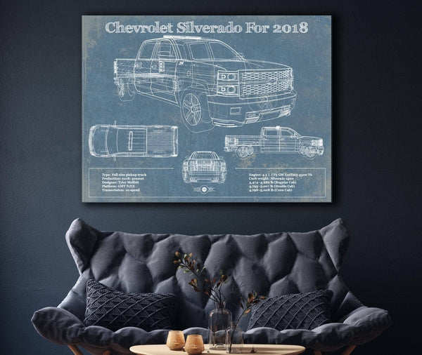 Cutler West Chevrolet Silverado 2018 Blueprint Vintage Truck Patent Print