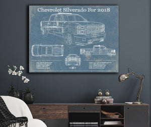 Cutler West Chevrolet Silverado 2018 Blueprint Vintage Truck Patent Print