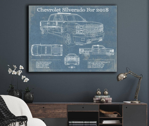 Cutler West Chevrolet Silverado 2018 Blueprint Vintage Truck Patent Print