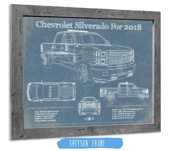 Cutler West Chevrolet Silverado 2018 Blueprint Vintage Truck Patent Print
