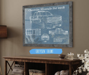 14" x 11" / Greyson Frame Cutler West Chevrolet Silverado 2018 Blueprint Vintage Truck Patent Print