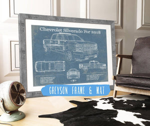 14" x 11" / Greyson Frame & Mat Cutler West Chevrolet Silverado 2018 Blueprint Vintage Truck Patent Print