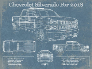 14" x 11" / Unframed Cutler West Chevrolet Silverado 2018 Blueprint Vintage Truck Patent Print
