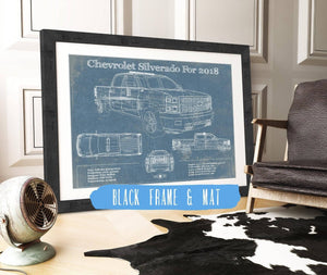 20" x 16" / Black Frame & Mat Cutler West Chevrolet Silverado 2018 Blueprint Vintage Truck Patent Print