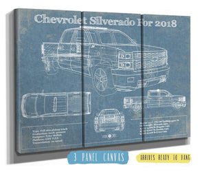 36" x 24" / 3 Panel Canvas Wrap Cutler West Chevrolet Silverado 2018 Blueprint Vintage Truck Patent Print