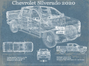 14" x 11" / Unframed Cutler West Chevrolet Silverado 2020 Blueprint Vintage Auto Patent Print