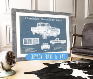 14" x 11" / Greyson Frame & Mat Cutler West Chevrolet Silverado SS 2002 Blueprint Vintage Auto Patent Print