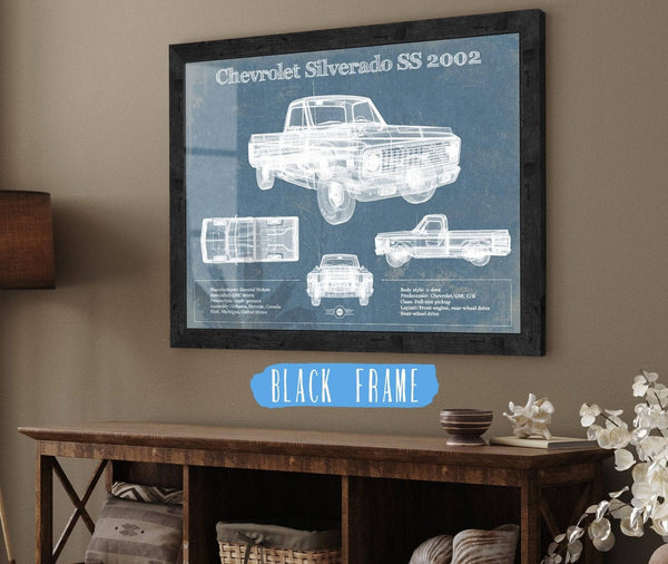 20" x 16" / Black Frame Cutler West Chevrolet Silverado SS 2002 Blueprint Vintage Auto Patent Print