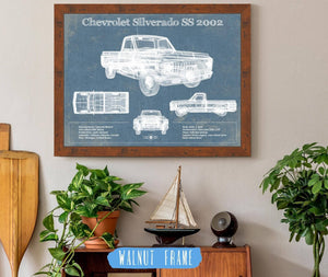 20" x 16" / Walnut Frame Cutler West Chevrolet Silverado SS 2002 Blueprint Vintage Auto Patent Print