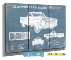 36" x 24" / 3 Panel Canvas Wrap Cutler West Chevrolet Silverado SS 2002 Blueprint Vintage Auto Patent Print