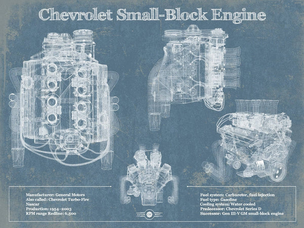 Cutler West Chevrolet Small-Block Engine Vintage Blueprint Auto Engine Patent Print