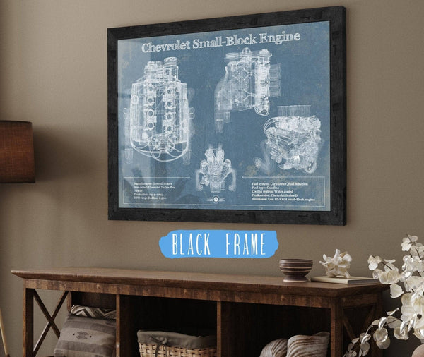 20" x 16" / Black Frame Cutler West Chevrolet Small-Block Engine Vintage Blueprint Auto Engine Patent Print