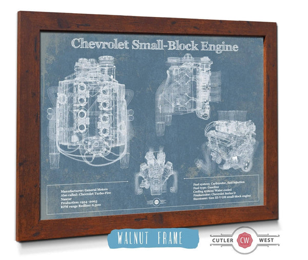 20" x 16" / Walnut Frame Cutler West Chevrolet Small-Block Engine Vintage Blueprint Auto Engine Patent Print