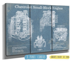 36" x 24" / 3 Panel Canvas Wrap Cutler West Chevrolet Small-Block Engine Vintage Blueprint Auto Engine Patent Print