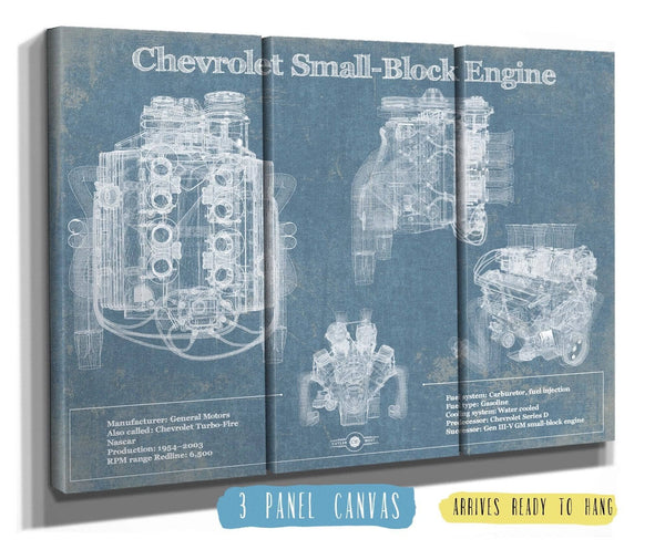 36" x 24" / 3 Panel Canvas Wrap Cutler West Chevrolet Small-Block Engine Vintage Blueprint Auto Engine Patent Print