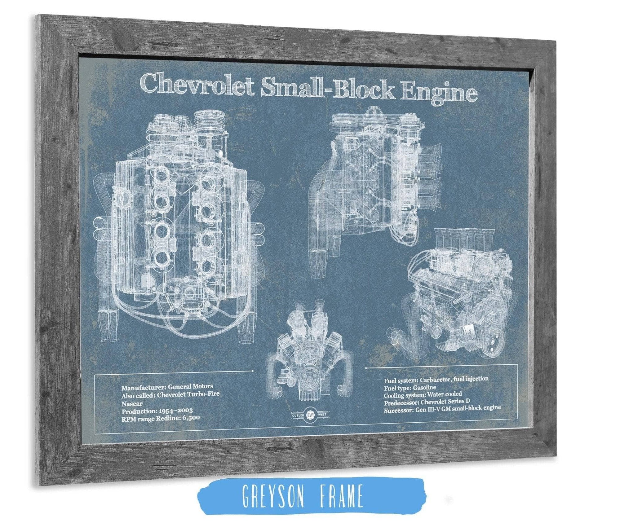 Cutler West Chevrolet Collection Chevrolet Small-Block Engine Vintage Blueprint Auto Engine Patent Print