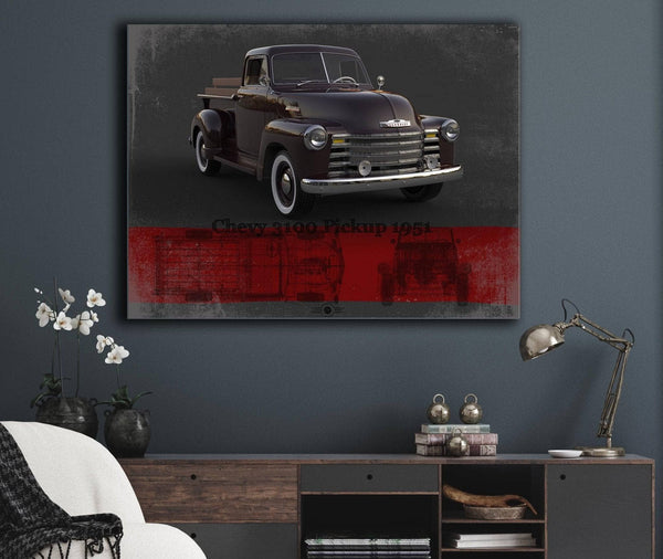 Cutler West Chevy 3100 Pickup 1951 Blueprint Vintage Auto Print