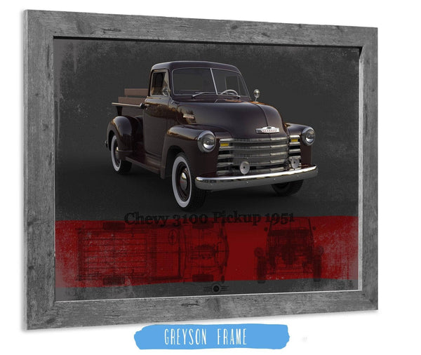 Cutler West Chevy 3100 Pickup 1951 Blueprint Vintage Auto Print
