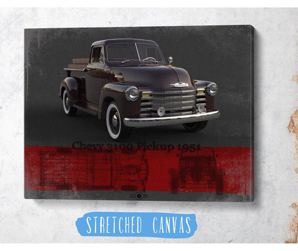 Cutler West Chevy 3100 Pickup 1951 Blueprint Vintage Auto Print