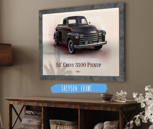 14" x 11" / Greyson Frame Cutler West Chevy 3100 Pickup 1951 - Blueprint Vintage Auto Print