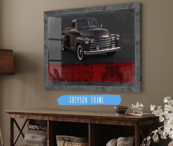 14" x 11" / Greyson Frame Cutler West Chevy 3100 Pickup 1951 Blueprint Vintage Auto Print
